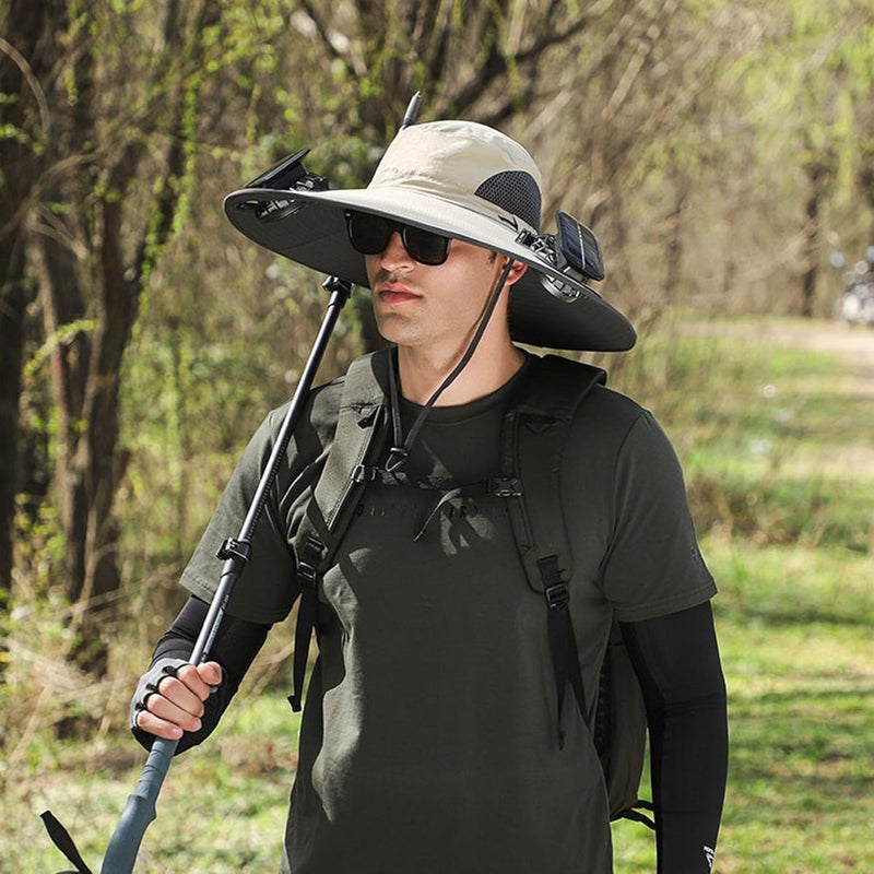 Leotruny Sun Hat with Solar Fan: Keed Cooling Fan Built in for Outdoor Men - Solar Powered & USB Charging for Fishing Summer - Image 5